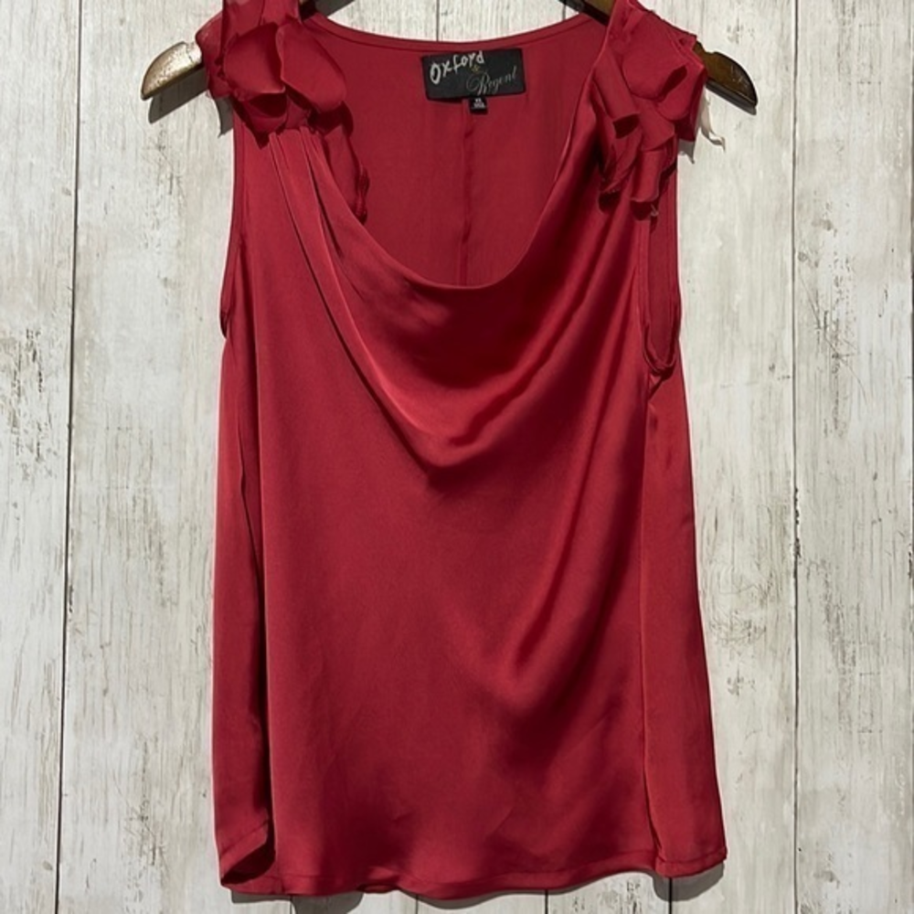 Oxford & Regent Red Ruffle Shoulder‎ Cowl Neck Sleeveless Top Women's XS